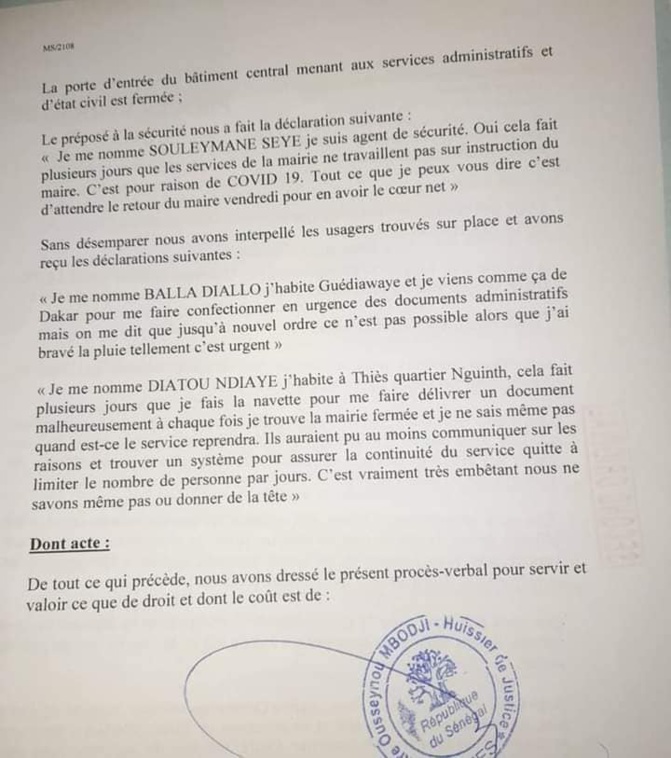Fermeture services de l’état civil de Thiès: Pastef engage la bataille politique et judiciaire