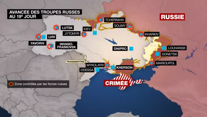 Cartes de l'avancée des troupes russes et des bombardements en Ukraine depuis le 24 février