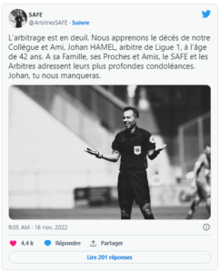 Il avait dirigé le match Lille-Rennes le 6 novembre dernier, et était assistant vidéo lors de PSG-Auxerre, ce dimanche.  Johan Hamel a dirigé 135 matchs de Ligue 1 et 85 de Ligue 2 en tant qu’arbitre principal.