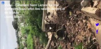 Vidéo - Cimetière Saint Lazare: Le mur s'effondre sous l'effet des rafales de vent et de la pluie