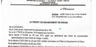 Le Préfet de Dakar ne s'oppose pas à la manifestation de la coalition Yewwi Askan Wi (Arrêté)